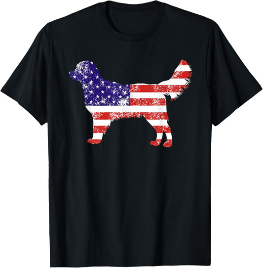 American Flag Golden Dog Retriever USA Retro 4th Of July T-Shirt