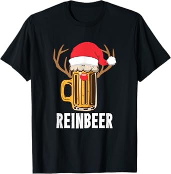 Reinbeer Santa Beer Lover Reindeer Pun Christmas Drinking T-Shirt