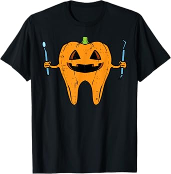 Halloween Dentist Tooth Pumpkin Dental Costume Men Women Kid T-Shirt
