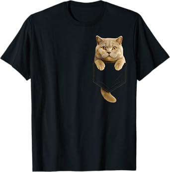 British Shorthair Cat Pocket Gifts Cat Mom Cat Dad Cat Lover T-Shirt