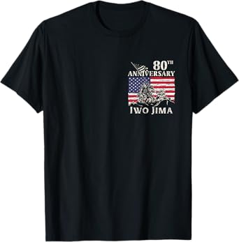80th Anniversary Iwo Jima 1945-2025 WWII Veteran USA Flag T-Shirt