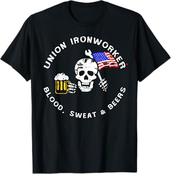 Union Ironworkers Blood Sweat & Beers American Flag Tee
