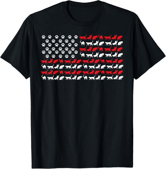 Cat American Flag USA Paws Patriotic T-Shirt
