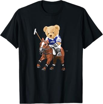 Cool Teddy Bear Playing Horse Polo Game Illustration Graphic T-Shirt