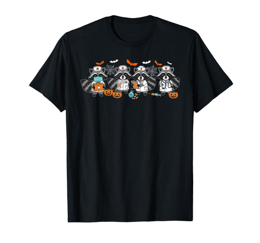 Halloween Raccoon Nurse Feral Spooky Nursing Scrub T-Shirt