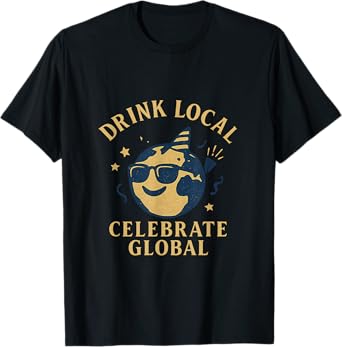 Drink Local Celebrate Global Party Globe Graphic T-Shirt