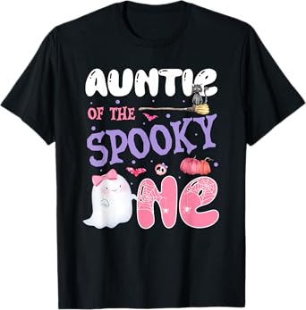 Auntie Of The Spooky One 1st Birthday Halloween Pink Ghost T-Shirt