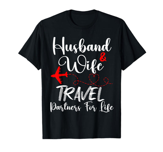 Husband And Wife Travel Partners For Life Funny Couple T-Shirt, Small