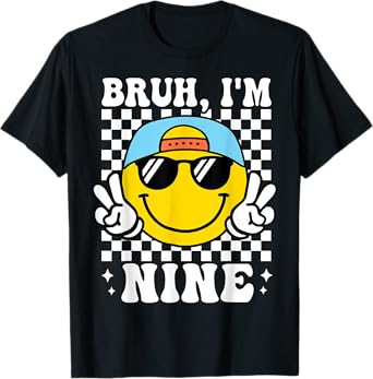 Bruh I'm Nine 9 9th Birthday Groovy Boys Girls 9 Years Old T-Shirt