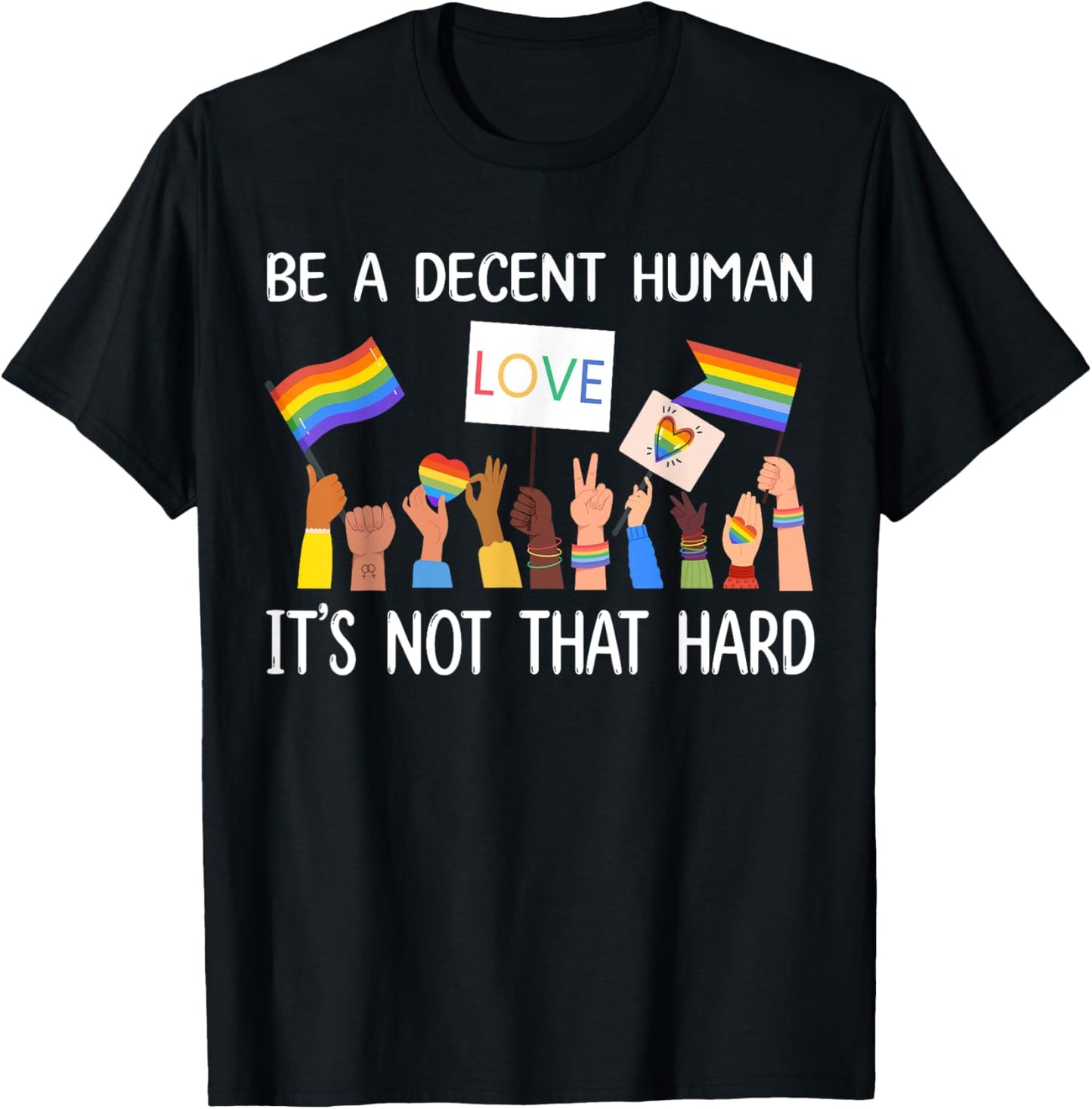 Retro LGBT Heart Retro Be A Decent Human It's Not That Hard T-Shirt