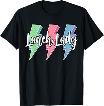 Checkered Lunch Lady Lightning Bolt Back To School Womens T-Shirt