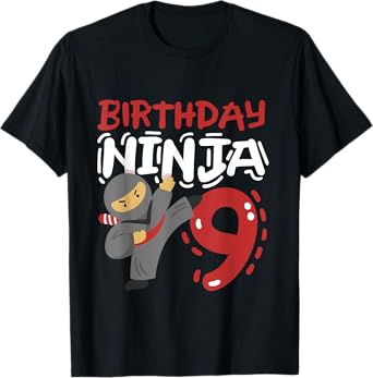 Birthday Ninja 9 Years Old Karate Kids 9th Birthday Boys T-Shirt