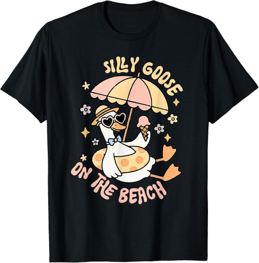 Funny Animal Silly Goose Vacation Silly Goose On The Beach T-Shirt