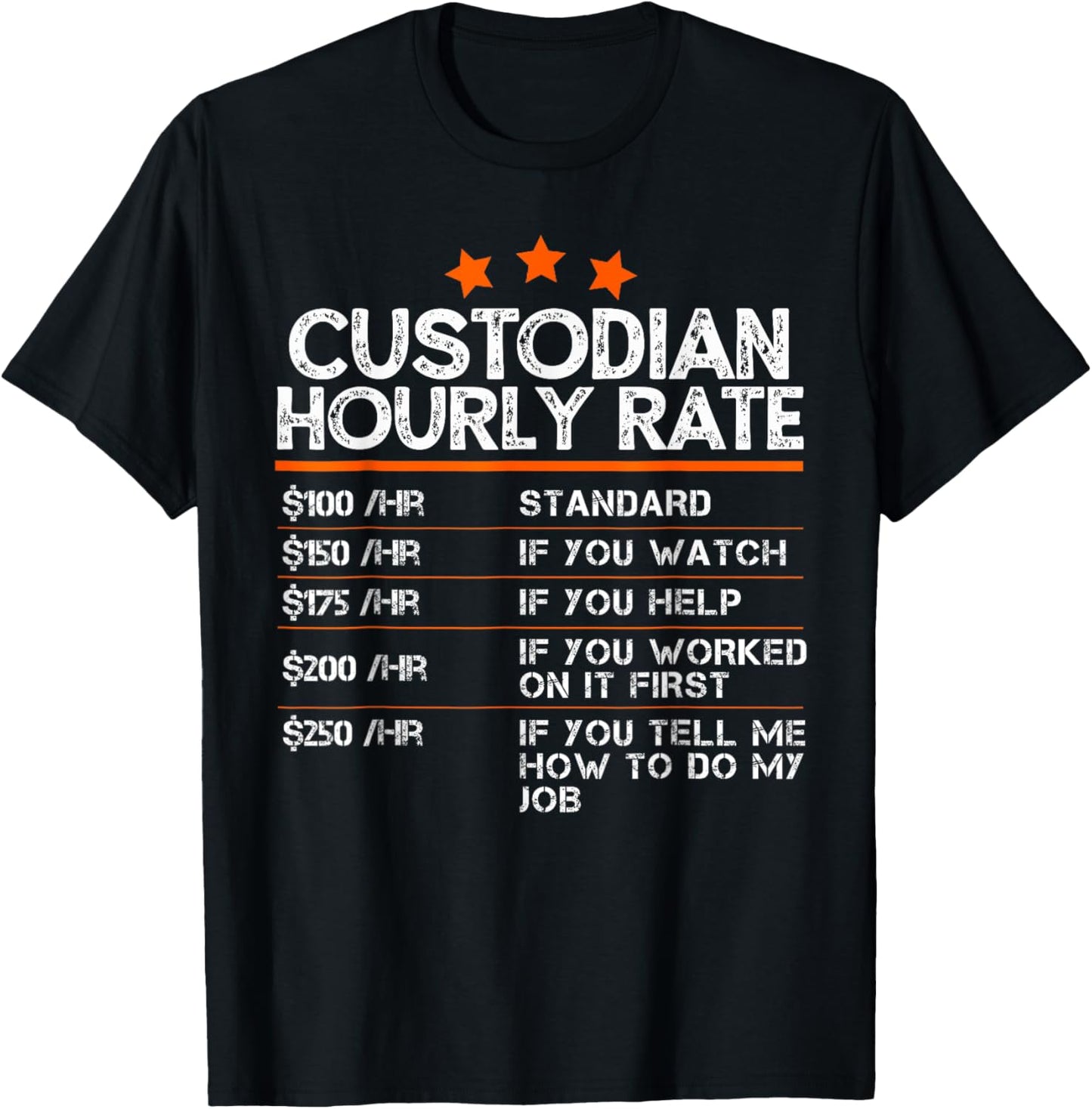 Funny Custodian Hourly Rate For Men Women Kids T-Shirt