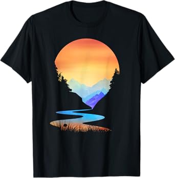 Outdoor Sunset Vintage Style Mountains Sun Nature T-Shirt