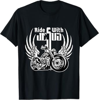 Ride With Jesus Christian Biker Men Women Kids Motorcycle T-Shirt