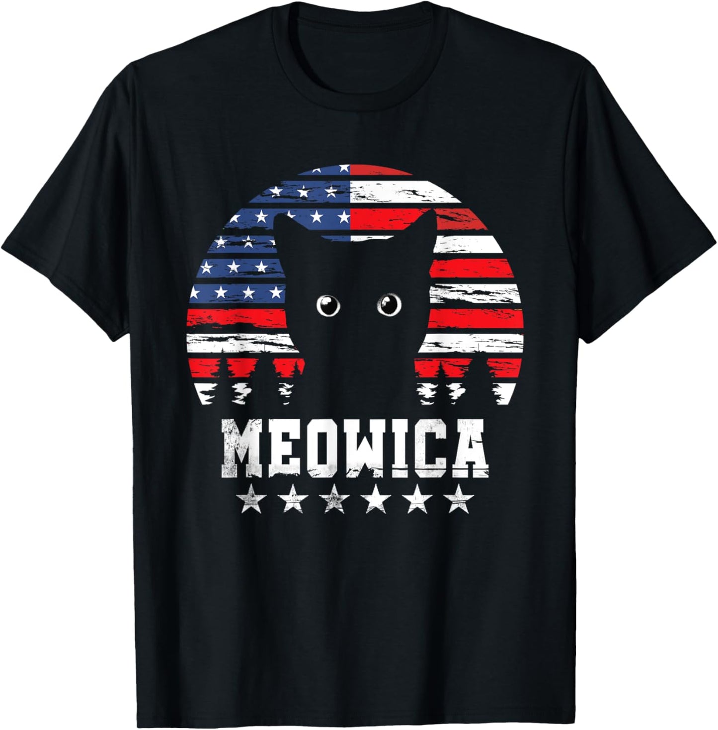 Meowica Funny 4th of July Cat Lover American Flag Women Men T-Shirt