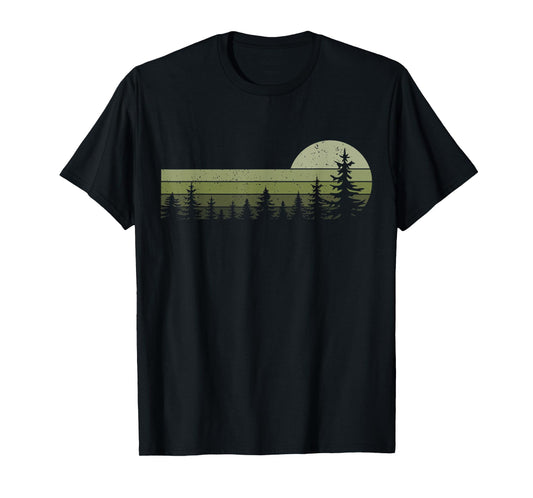 Wildlife Vintage Sunset Mountain Forest Trees Hiking Nature T-Shirt