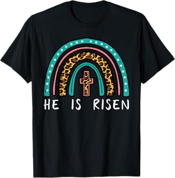 Easter Rainbow He Is Risen Religious Christian Girls Kids T-Shirt
