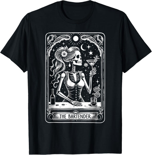 Bartender Tarot Card Skeleton Cocktail Witchy Vibes Alcohol T-Shirt