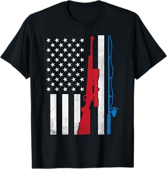 Fishing Rod Hunting Rifle America Flag Patriotic Dad Gift T-Shirt