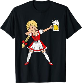 Dabbing German Women Oktoberfest Lederhosen Drinking Beer T-Shirt