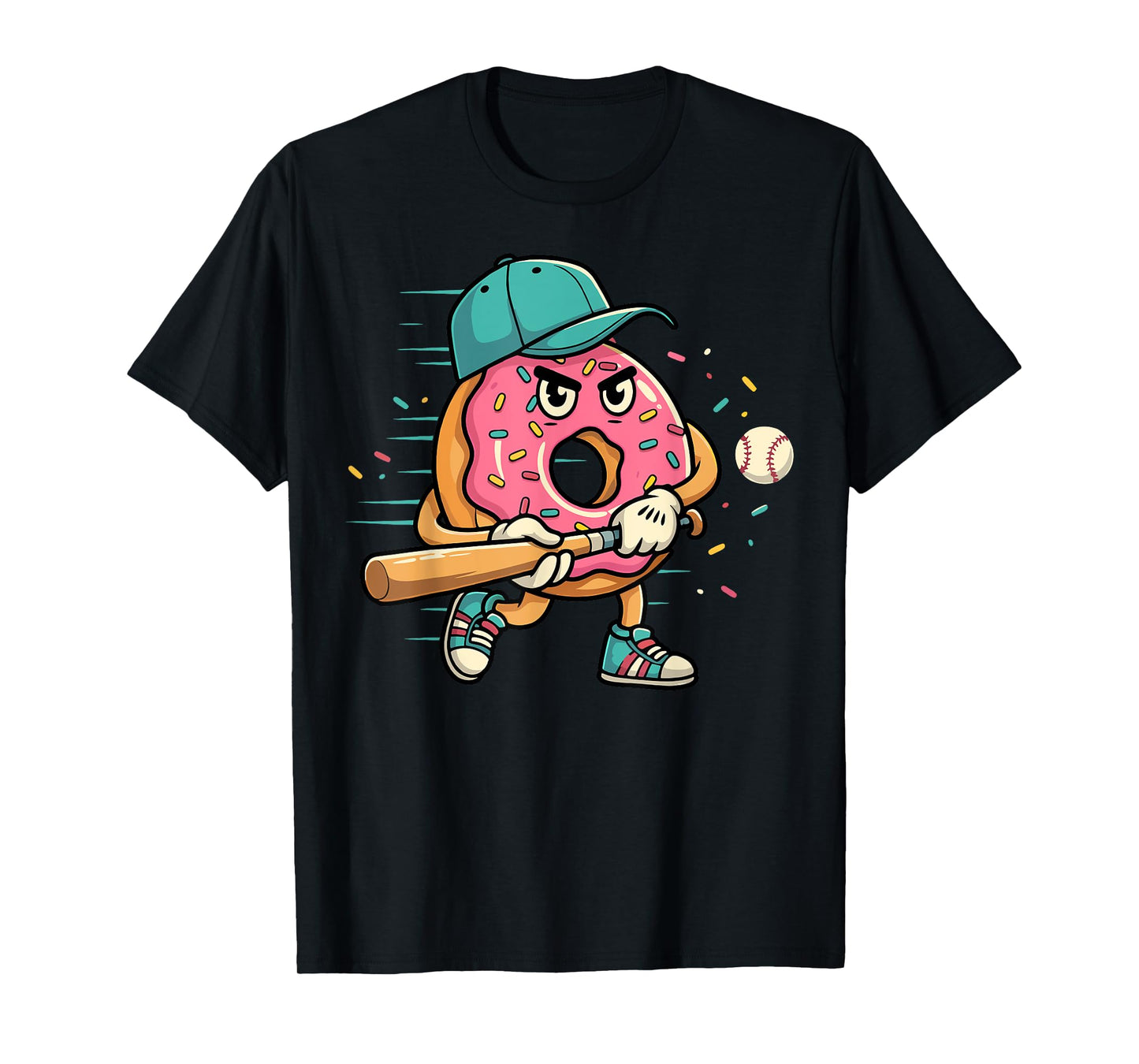Donut Playing Baseball Dessert Food Lover Sports Fan Player T-Shirt