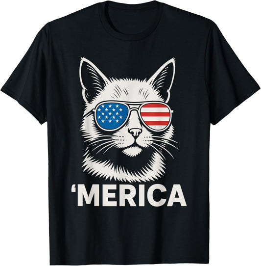 Patriotic Cat With Sunglasses Funny Merica USA T-Shirt