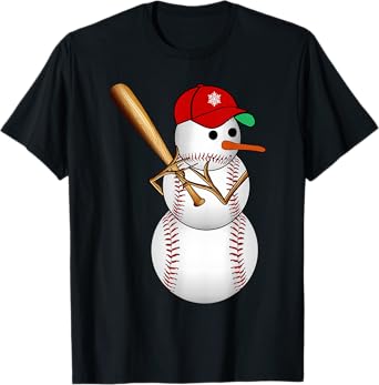 Baseball Snowman Balls Snow Christmas Xmas Gifts Men Women T-Shirt
