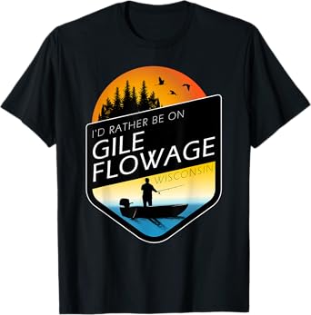 I'd Rather Be On Gile Flowage Wisconsin Sunset Fishing T-Shirt