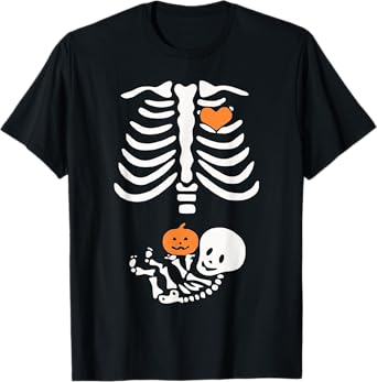Halloween Maternity Skeleton Baby Heart Pregnancy Couples T-Shirt
