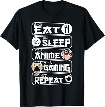 Eat Sleep Anime Gaming Shirt Repeat Kawaii Anime Gamer T-Shirt