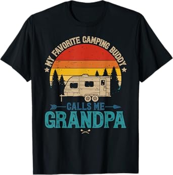 Vintage My Favorite Camping Buddy Calls Me Grandpa Sunset T-Shirt