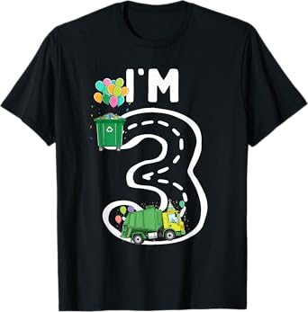 I'm 3 Three Years Old Garbage Truck 3rd Birthday Boy Kids T-Shirt