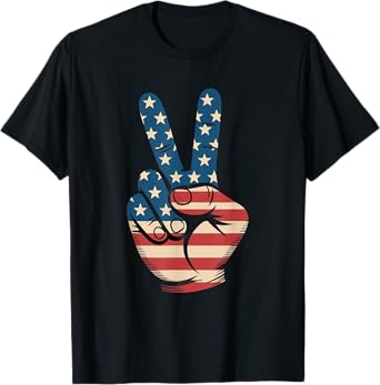 USA Flag Peace Sign Independence Day 4th of July T-Shirt