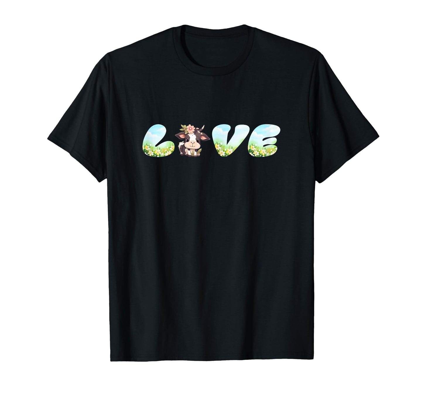 Love Cow Graphic with Cute Farm Animal Illustration T-Shirt