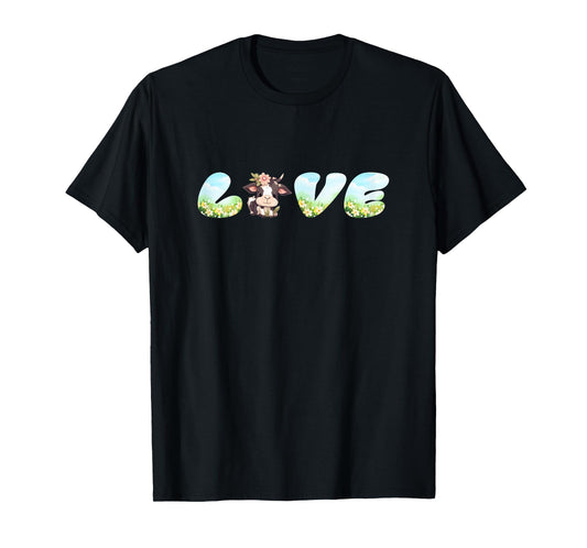 Love Cow Graphic with Cute Farm Animal Illustration T-Shirt