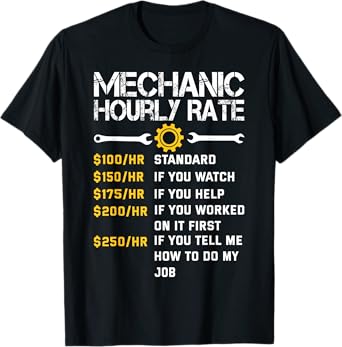 Mechanic Hourly Rate Funny Mechanics Labor Rates Men T-Shirt