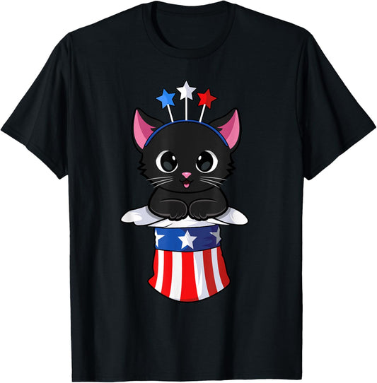 Cat 4th of July Meowica Kitten American Patriotic Boys Girls T-Shirt