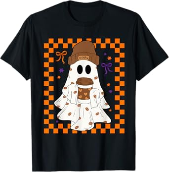 Cute Ghost Drinking Coffee Halloween Spooky Men Women T-Shirt