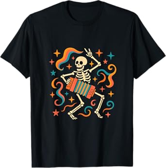 Dancing Skeleton Playing Accordion Design T-Shirt