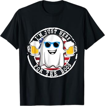 Funny Halloween I'm just here for The boos Vintate USA Flag T-Shirt