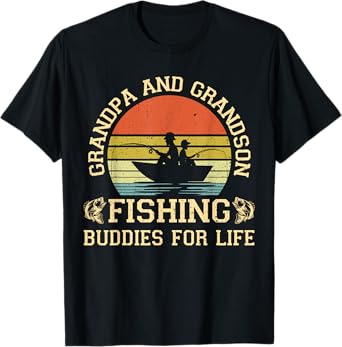 Vintage Grandpa and Grandson Fishing Buddies For Life T-Shirt