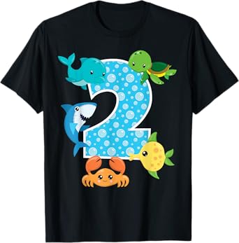 2nd Birthday Party 2 Year Old Sea Fish Aquarium Birthday Boy T-Shirt