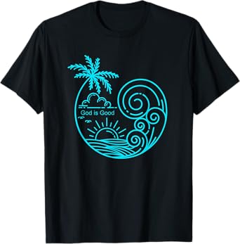 Christian Tropical Wave Beach Line Art Graphic Design T-Shirt