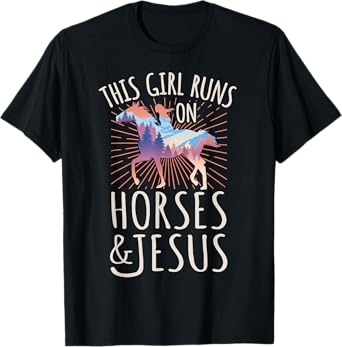 Horse Rider - This Girl Runs On Horses And Jesus T-Shirt
