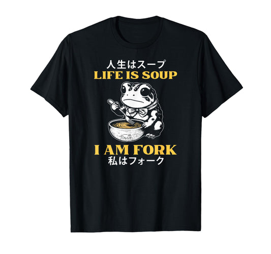 Life Is Soup I'm Fork Funny Design Vintage Japanese Frog T-Shirt