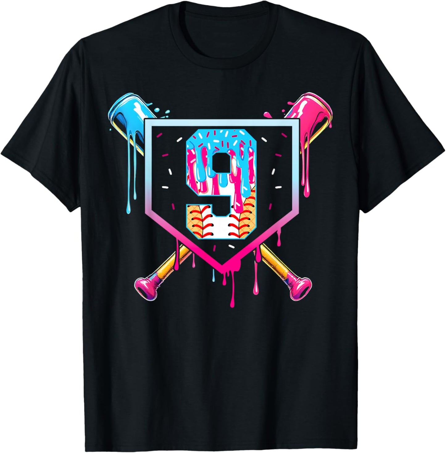 Baseball 9 Year Old Ice Cream Drip 9th Birthday Boy 9 T-Shirt