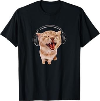 Silly Cat With Headphones T-Shirt
