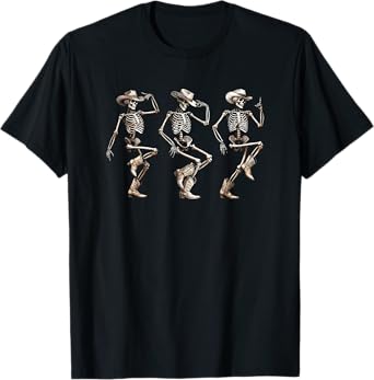 Skeleton Cowboys Line Dancing Humorous Halloween Holiday T-Shirt